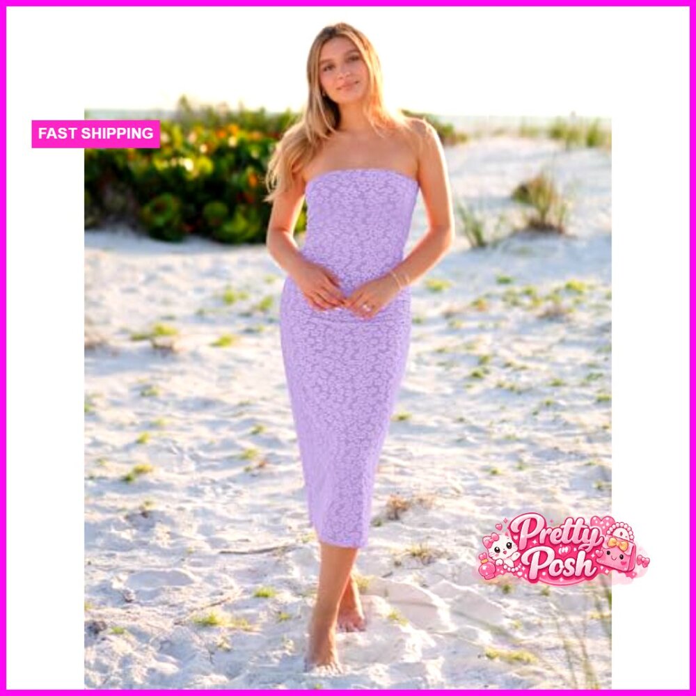 Polyester Elastane Strapless Bodycon Midi Dress O… - image 5